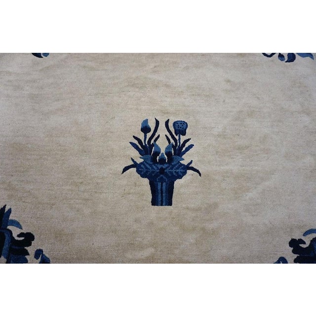 Beige Special Tan Beige and Navy Blue Color With Floral Design Vintage Chinese Peking Rug For Sale - Image 8 of 10