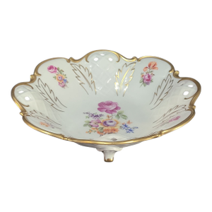Vintage Reichenbach German Fine Porcelain Floral Gilded Footed Platter 11'' Serving Bowl