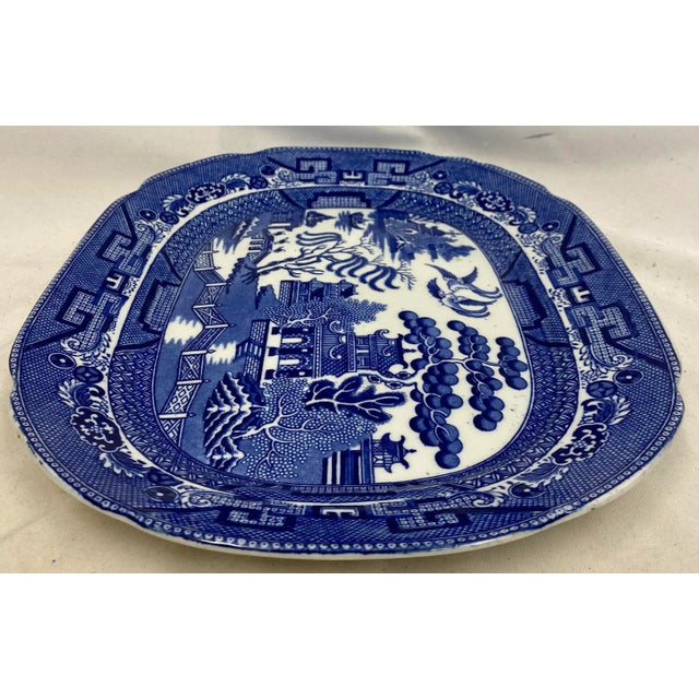 Ceramic Antique Allerton’s Ltd Blue Willow Serving Platter Made in England - Circa 1830’s For Sale - Image 7 of 12