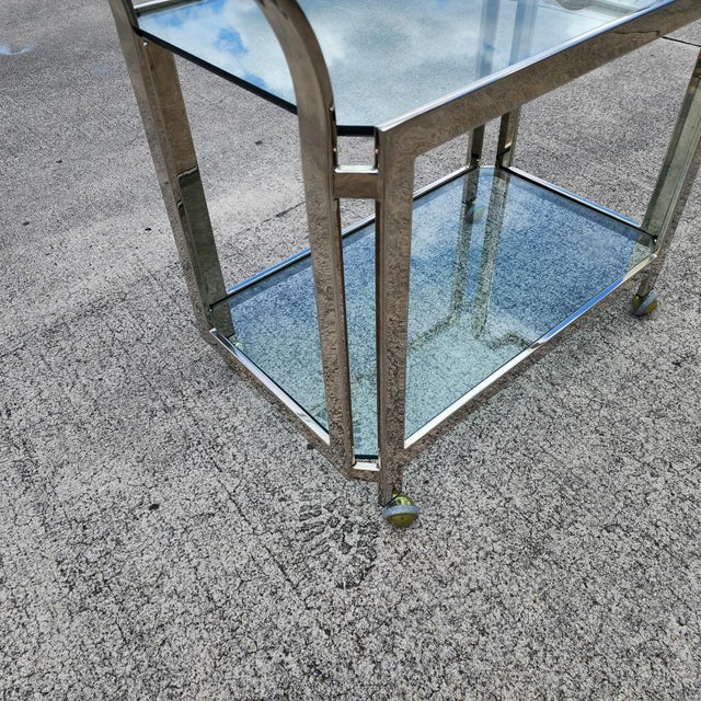 MCM Milo Baughman Style Chrome Bar Serving Cart 1970s For Sale - Image 11 of 18