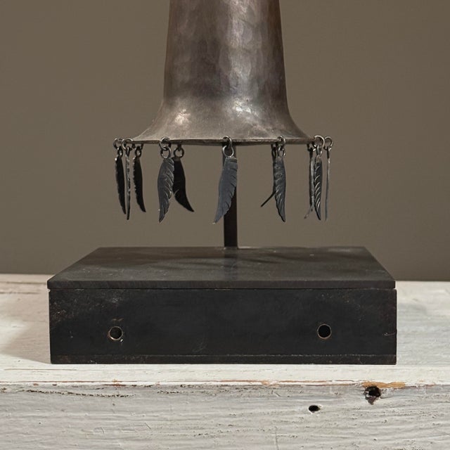 Gray Vintage Postmodernist Minimalist Metal Horn Shaped Sculpture on Custom Stand For Sale - Image 8 of 8