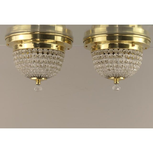 Gold Brass Ceiling Light with Faceted Crystal Glass Beads, France, 1920s For Sale - Image 8 of 10