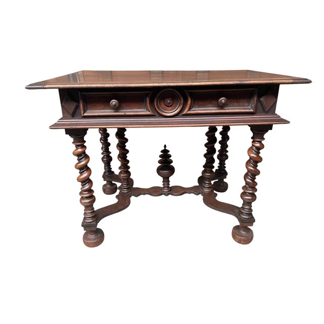 French Walnut Side Table with Twisted Turned Legs For Sale - Image 6 of 6