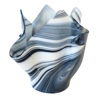 Venini Style Black and White Art Glass Vase Handkerchief For Sale