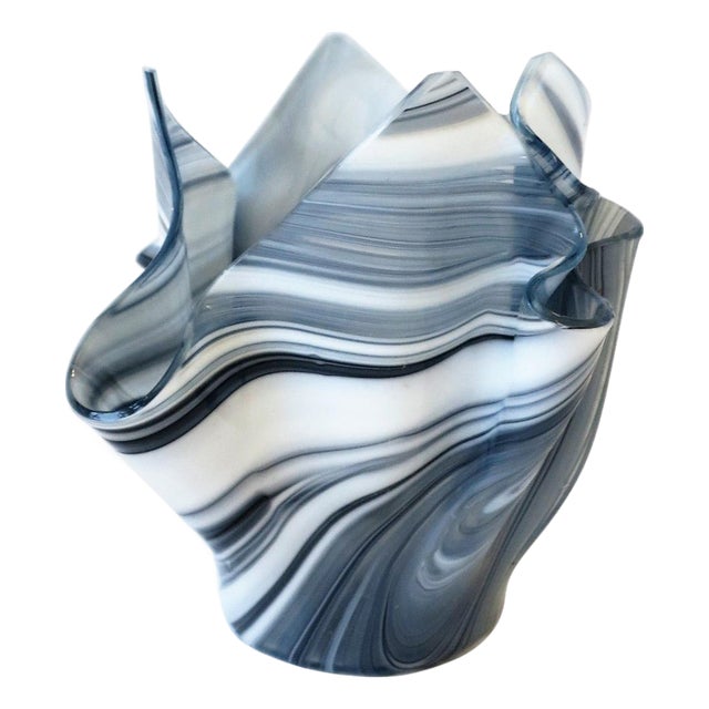 Venini Style Black and White Art Glass Vase Handkerchief For Sale