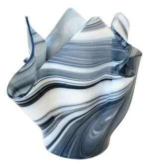 Venini Style Black and White Art Glass Vase Handkerchief