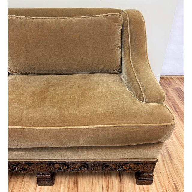 Early 20th C European Carved Wood Mohair Down Cushion Sofa For Sale In Kansas City - Image 6 of 11