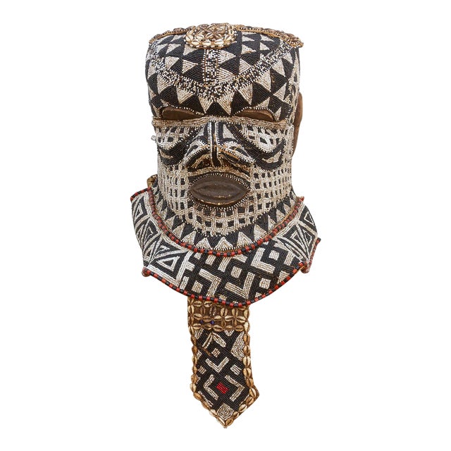 Black & White Beaded African Mask For Sale