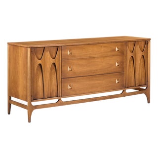 Broyhill Brasilia Mid Century Walnut and Brass 66 Inch Credenza For Sale