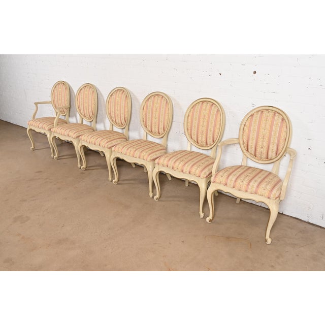 Karges French Provincial Louis XV Cream Lacquered and Gold Gilt Armchairs or Dining Chairs, Pair For Sale - Image 10 of 11