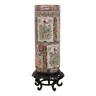 Antique Chinese Familia Rose Umbrella Stand For Sale