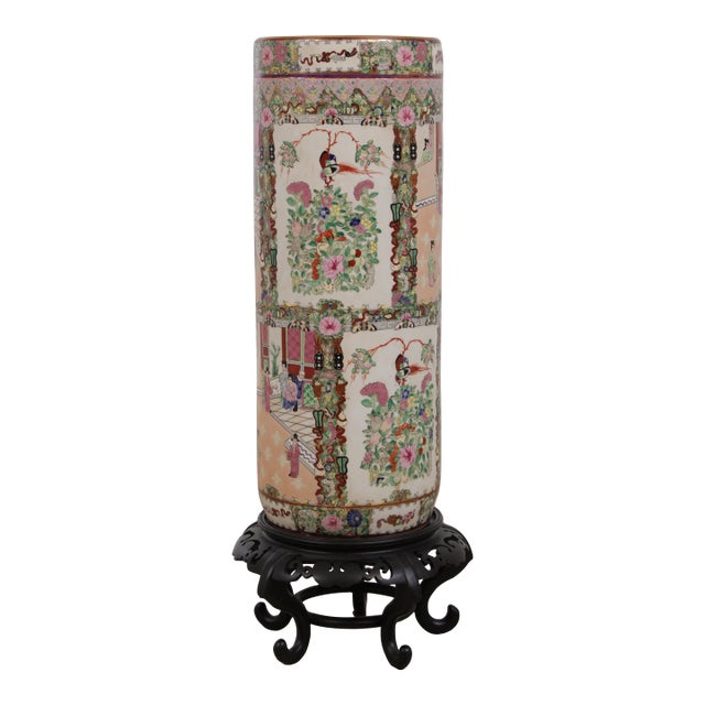 Antique Chinese Familia Rose Umbrella Stand For Sale