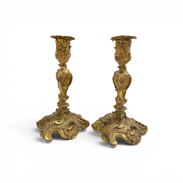 19th Century French Pair of Louis XV Bronze Candle Holders For Sale - Image 4 of 4