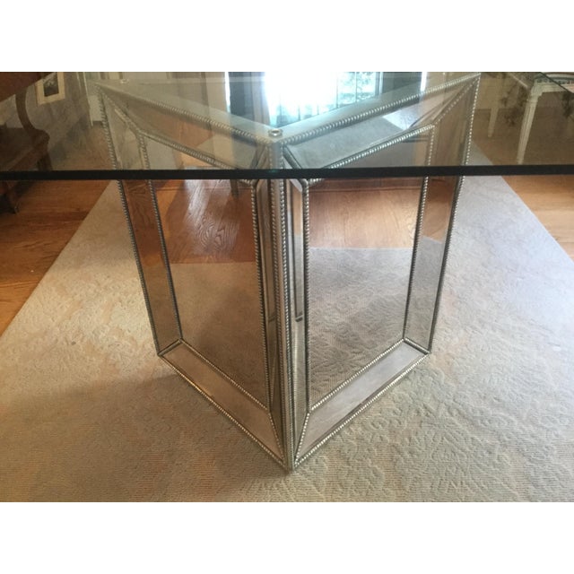 Mid-Century Modern Glamorous Hollywood Regency Mirror and Glass Dining Table For Sale - Image 3 of 7