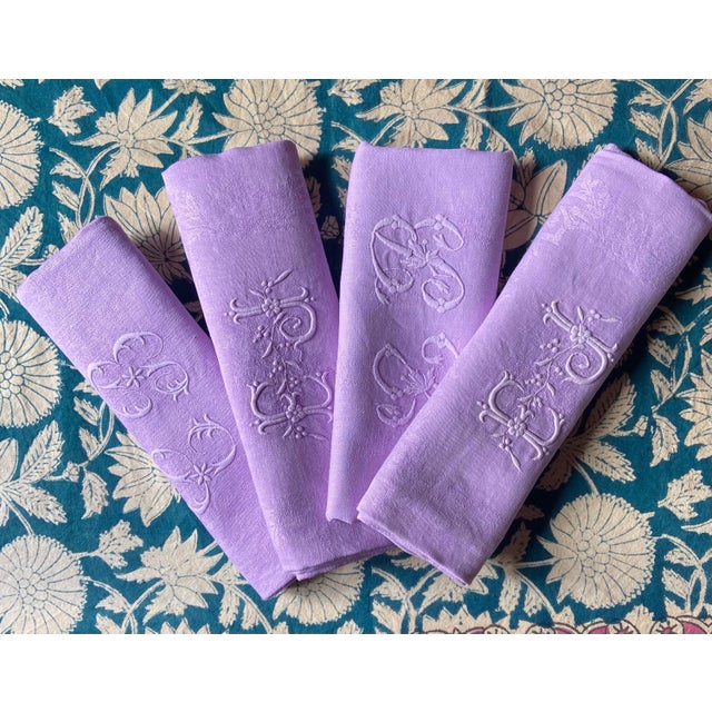 These large monogrammed napkins have been carefully dyed in Lilac and Salmon. There are 3 different monogrammes. The Lilac...