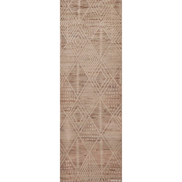 Nazmiyal Collection Earthy Tribal Geometric Modern Moroccan Berber Design Runner Rug For Sale