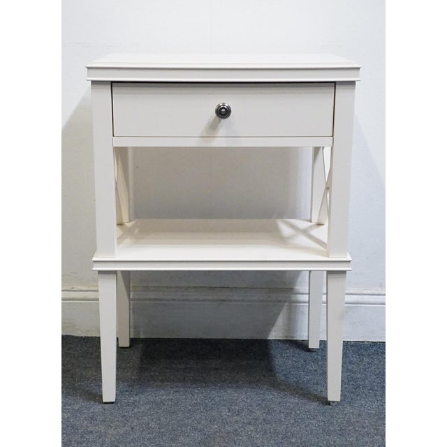 Pottery Barn Clara Lattice Collection Contemporary Modern 21" Nightstand in Sky White Finish For Sale - Image 9 of 13