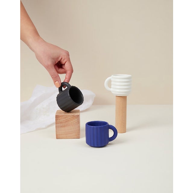 Ripple Espresso Cups in Blue from Form&Seek, Set of 2 For Sale - Image 4 of 7