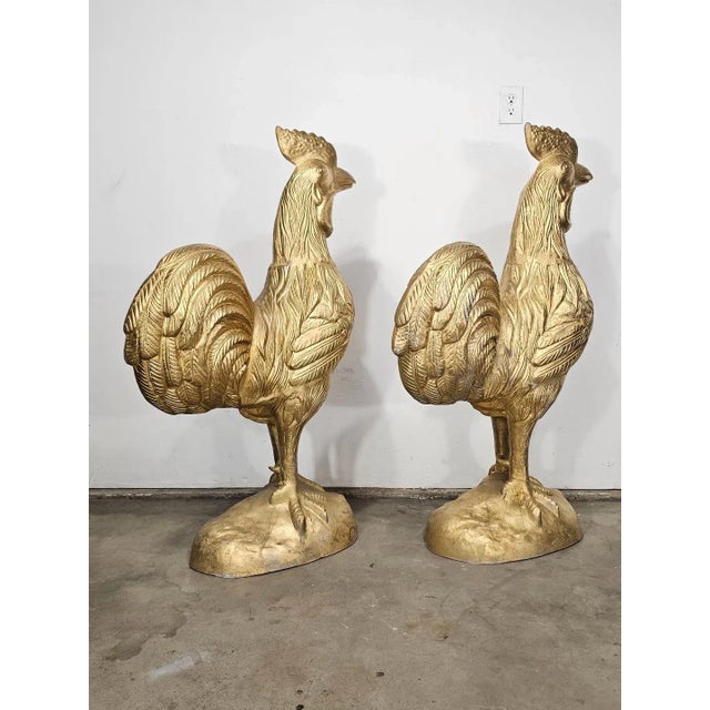 Mid-Century Modern 1960s Large Metal Rooster Statues- A Pair For Sale - Image 3 of 12