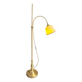 Vintage Floor Lamp with Adjustable Brass Frame and Beige Fabric Shade, 1980s For Sale