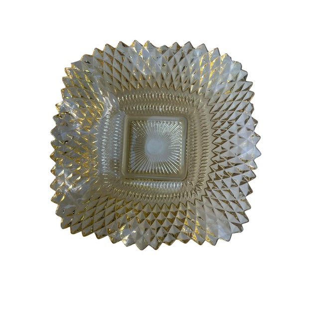 Vintage Indiana Glass Diamond Point Amber Carnival Glass Candy Dish Amber For Sale - Image 9 of 9