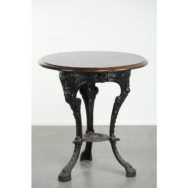 Antique English Side table with Cast Iron Base and Round Wooden Tabletop For Sale - Image 4 of 12
