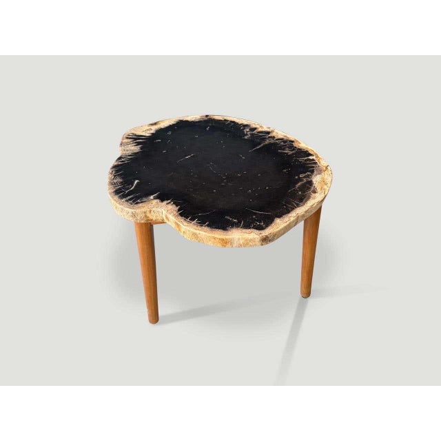 Contemporary Andrianna Shamaris Palm Petrified Wood Side Table with Teak Base For Sale - Image 3 of 4