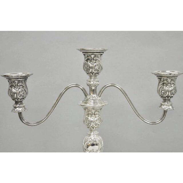 Victorian Vintage Wm Rogers & Son Silver Plated 3 Arm Convertible Candelabra - A Pair For Sale - Image 3 of 15