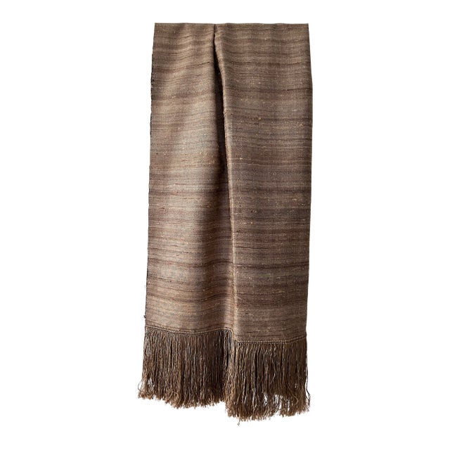Vintage Raw Natural Handmade Tussar Silk Fringed Throw, India For Sale