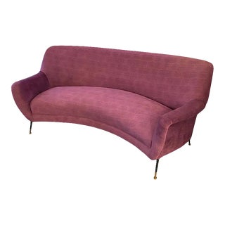 1960s Italian Mid-Century Modern Purple Velvet and Brass Curved Sofa