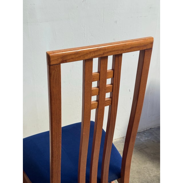 Blue Late 20th Century Italian Dining Chairs by Ims SRL - Teak & Dark Blue Wool - Set of 4 For Sale - Image 8 of 10