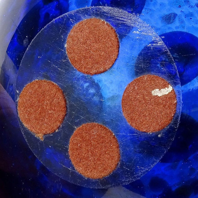 Glass Vintage Murano Rich Sapphire Blue White Flower Murrines Aventurine Flecks Italian Art Glass Bowl For Sale - Image 7 of 7