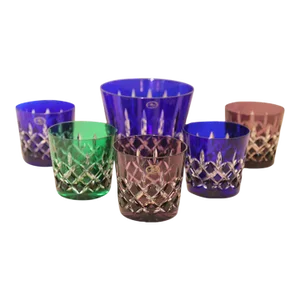 Crystal Colored Barware Rocks Glasses and Ice Bucket Ajka Arabella 1960