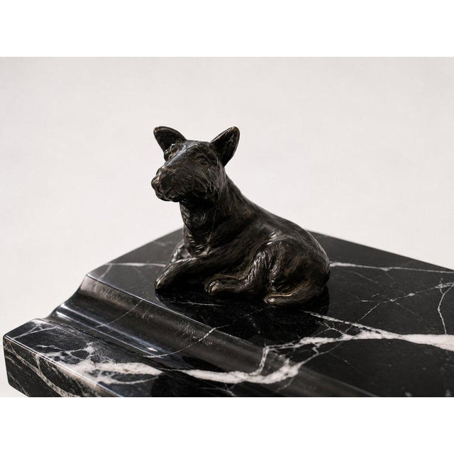 1930s Swedish Art Deco Black Marble Desk Set with Terrier Sculpture, 1930, Set of 5 For Sale - Image 5 of 9