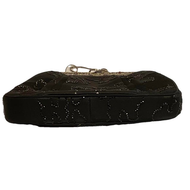 1980s Judith Leiber 80s Art Deco Style Frame Embroidery Marcasite Style Gemstone Velvet Shoulder Clutch Evening Bag Vintage For Sale - Image 5 of 9