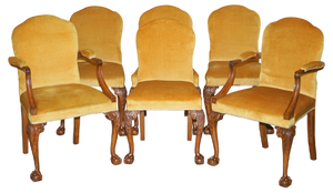 Art Deco Hand Carved Dining Chairs in Walnut with Claw & Ball Feet, Set of 6