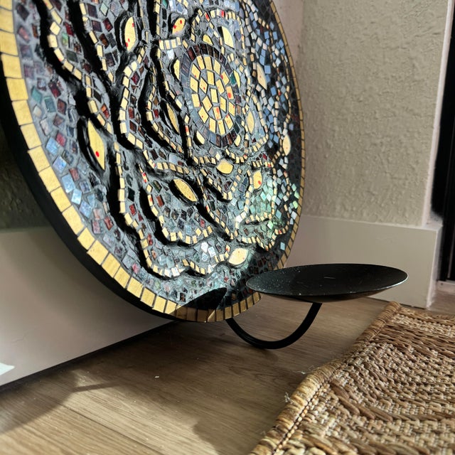 Vintage Glass Mosaic Mandala Wall Sconce Candle Holder For Sale - Image 4 of 7
