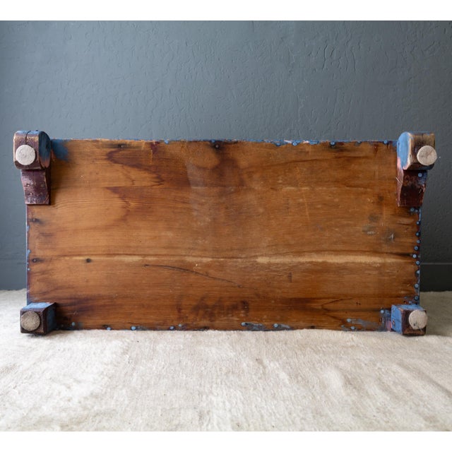 Rustic Blue Painted Cedar Blanket Chest Trunk With Empire C Curved Feet For Sale - Image 17 of 17