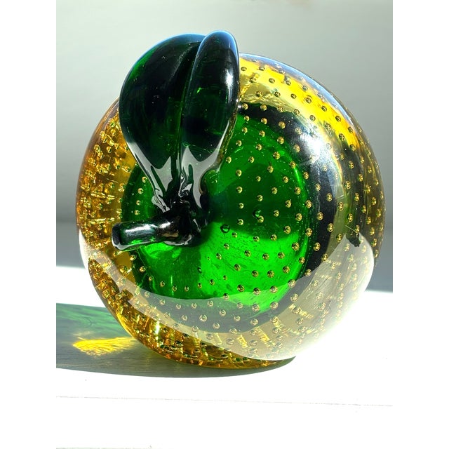 Glass "Rare and Beautiful Color" Murano Mid Century 1950's Art Glass Apple and Pear Bookends For Sale - Image 7 of 11