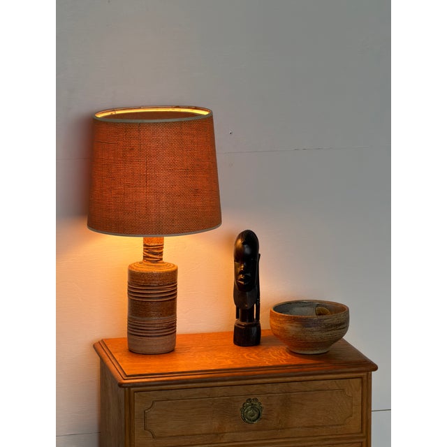 Danish table lamp in partially glazed stoneware, designed and made by tue poulsen in his own workshop, 1960s–1970s. The...