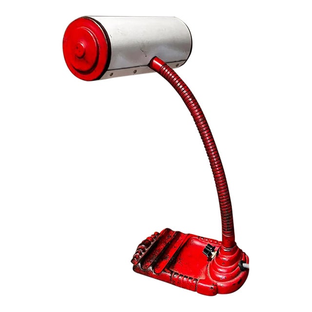 1930s Art Deco Red and White Vintage Table Desk Lamp For Sale