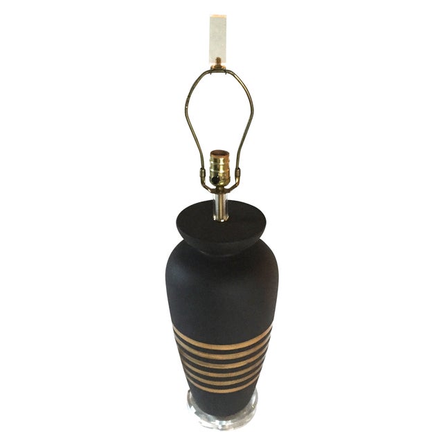Mid-Century Modern Black & Gold Striped Table Lamp For Sale