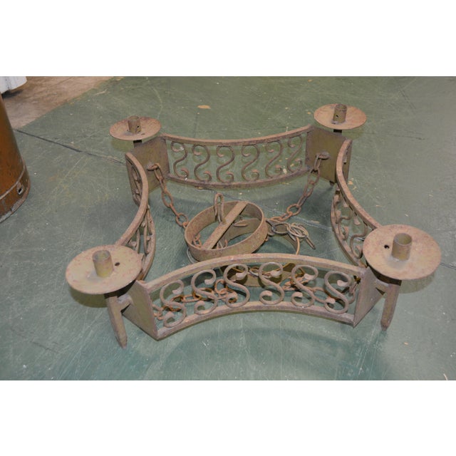 Vintage Gothic Rustic Green Cast Iron Tiered Candle Square Chandelier W/ Rings & Chains Castle For Sale - Image 6 of 16
