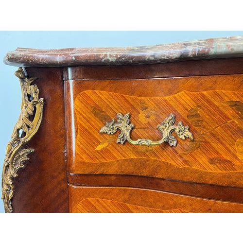 Vintage French Style Walnut Chest of Drawers with Marble Top For Sale - Image 9 of 17