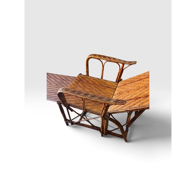 Brown Antique Belgian Vannerie St. Jacques Handwoven Wicker Reclining Armchair With Pull-Out Footrest, C. 1900 For Sale - Image 8 of 11