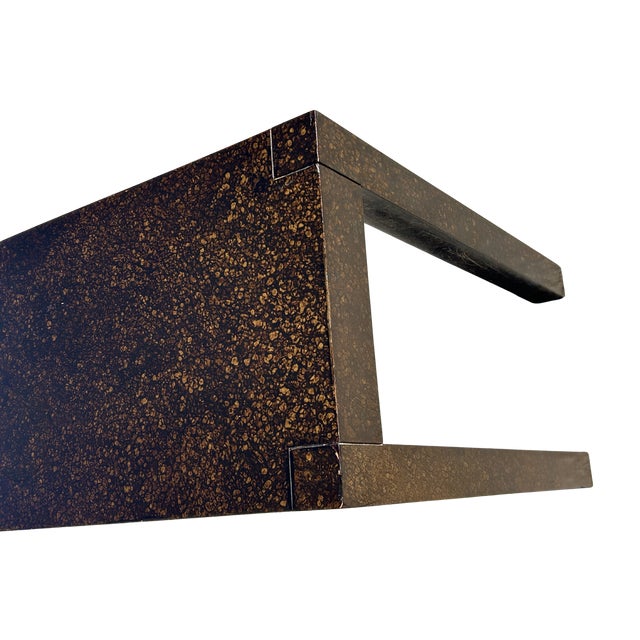 Wood Mid 20th Century Drexel Parsons Console Table | Faux Tortoise Drip Glaze | Milo Baughman Style For Sale - Image 7 of 12