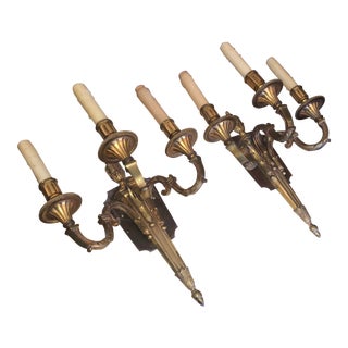 Antique French Neoclassical Gilt Bronze Sconces - a Pair For Sale