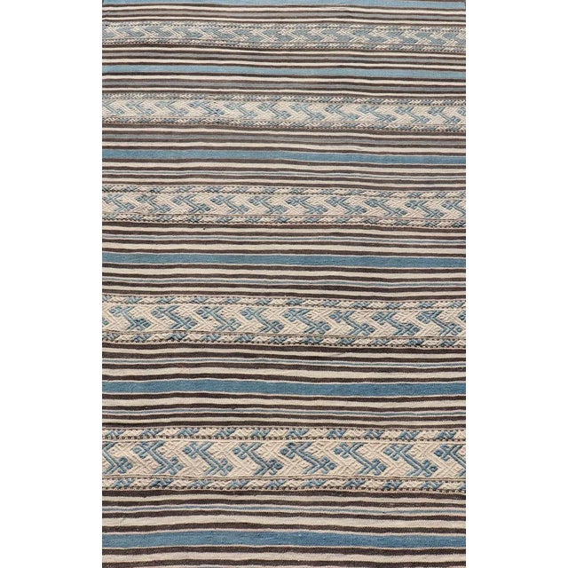 Turkish Vintage Flat-Weave With Striped Design and Tribal Motifs in Blue & Brown For Sale - Image 9 of 12