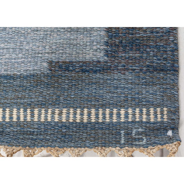 Mid 20th Century Doris Leslie Blau Vintage Swedish Flat Woven Rug Signed by Ingegerd Silow For Sale - Image 5 of 7