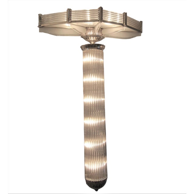 Mid 20th Century Petitot Monumental 53" Ht Pair of French Modernist Sconces Glass Rod & Nickel Bronze For Sale - Image 11 of 16